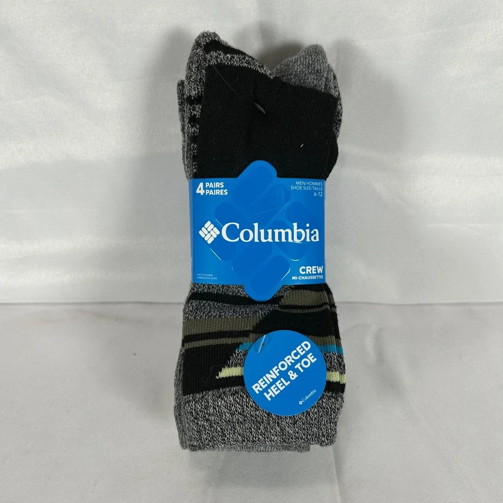 Columbia Mens 4 Pack Crew Socks Wool Blend Size 6-12 RCB035MMEBK14PR Black Multi